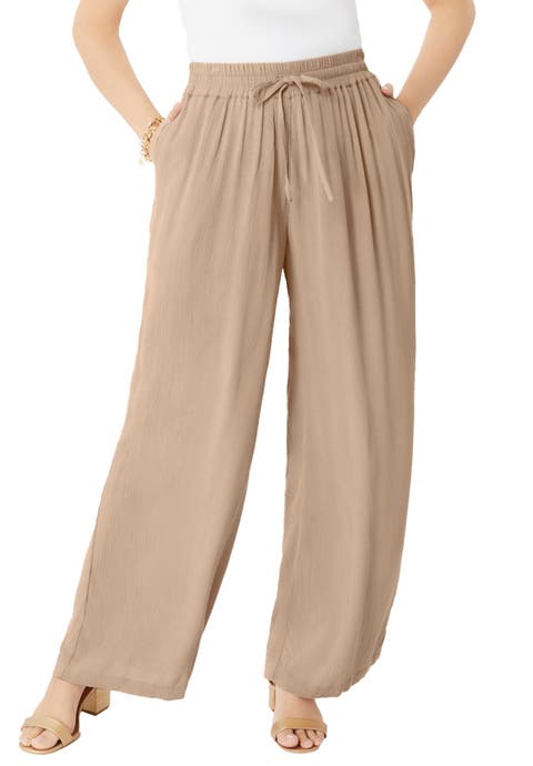 Plus Size Hand Crinkled Wide-Leg Pant (Plus)