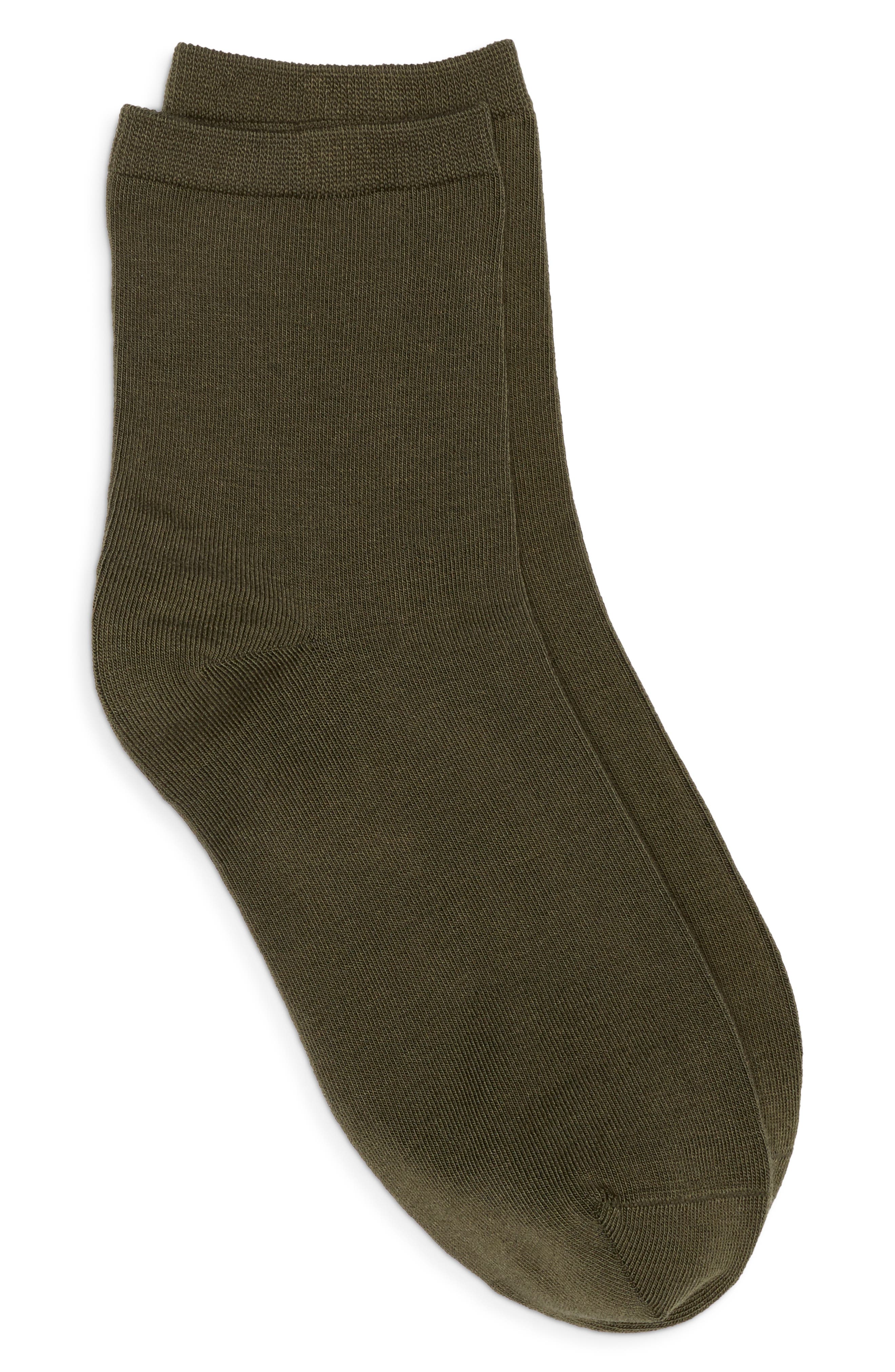 Nordstrom Everyday Low Flat Knit Crew Socks In Olive Sarma