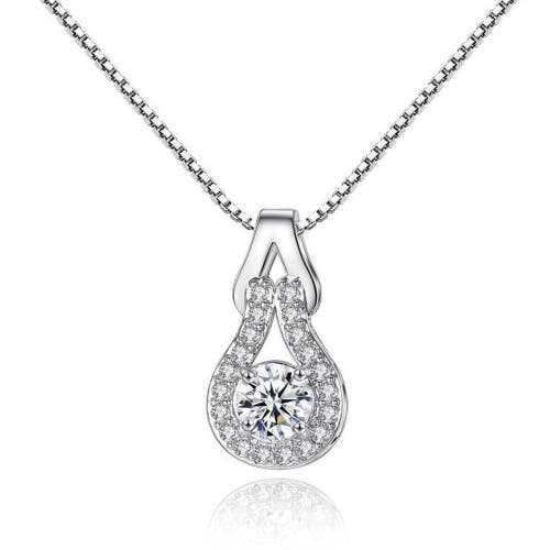 Hollywood Sensation White Gold Crystal Infinity Pendant Necklace In Silver