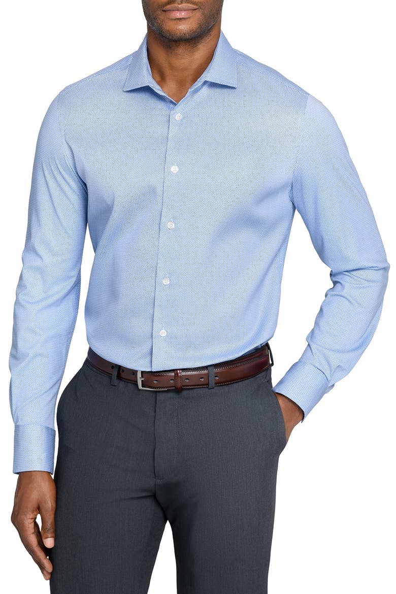 Slim Fit Micro Geo Print Reworked Cotton Dress Shirt, Main, color, WHITE/ BLUE