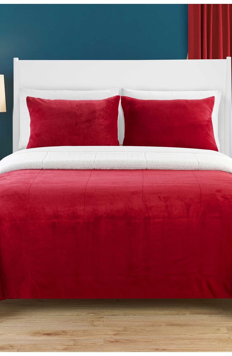 CHIC Queen Evelyn Faux Shearling Blanket Set - Burgundy, Alternate, color,