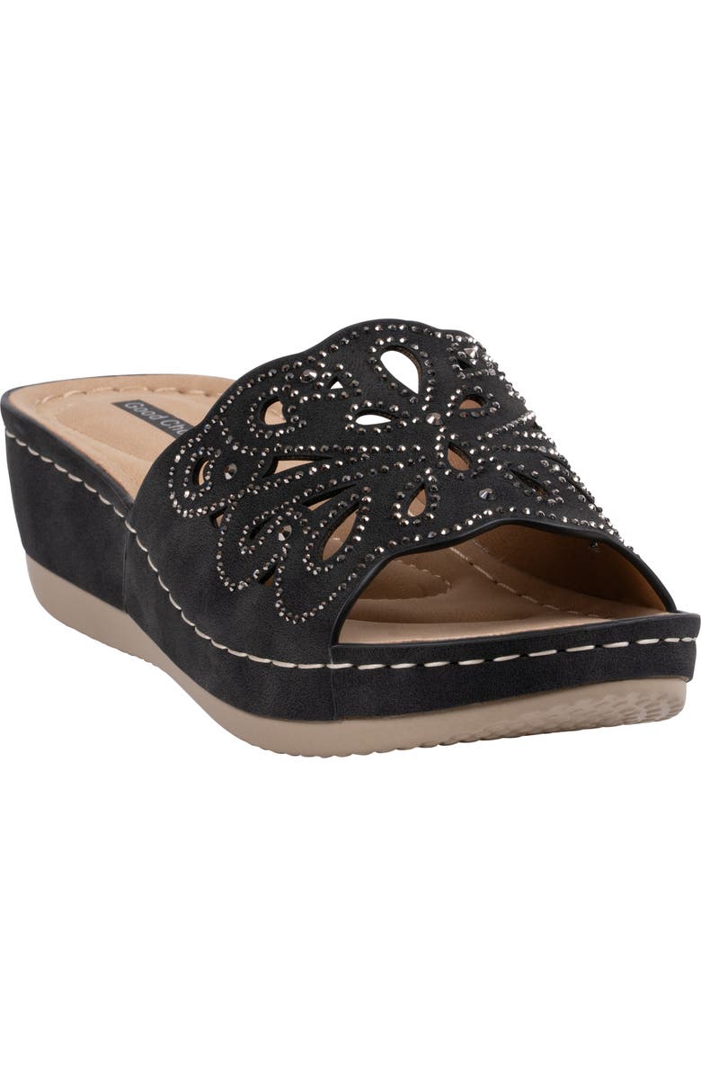 GOOD CHOICE NEW YORK Izzy Embellished Wedge Sandal, Main, color, Black