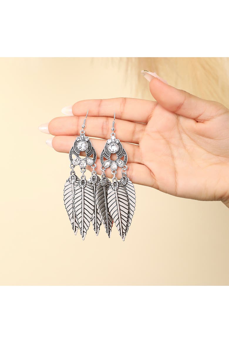 Crystal Leaf Drop Statement Earrings, Alternate, color, Silver