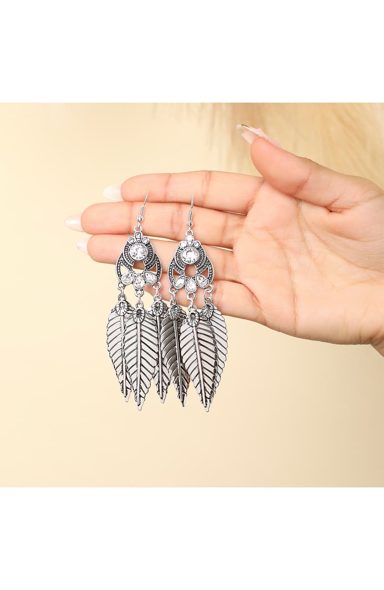 Jessica Simpson Crystal Leaf Drop Statement Earrings, Alternate, color, Silver