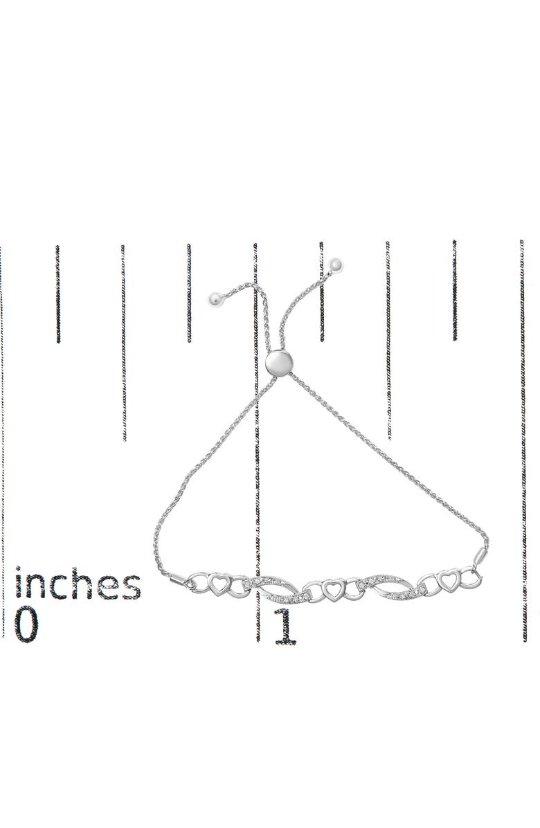 Haus of Brilliance Silver 1/10 Cttw Diamond Heart Link Adjustable Bolo Bracelet, Alternate, color, White