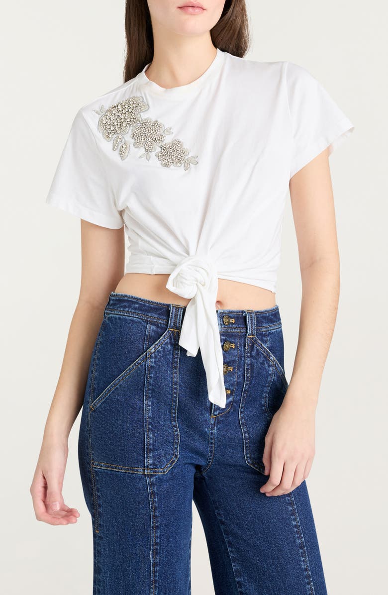 Cinq à Sept Liya Appliqué Tie Front T-Shirt, Main, color,