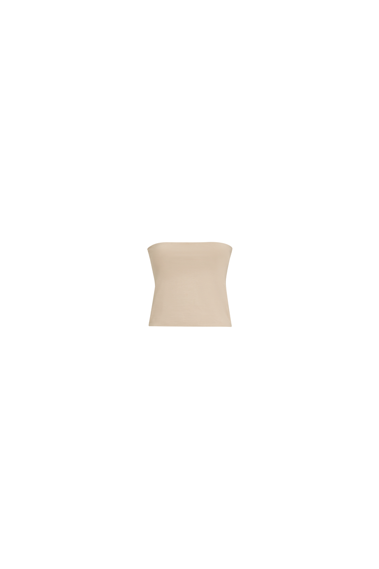 Stretch cotton jersey bandeau top, Alternate, color, Sand