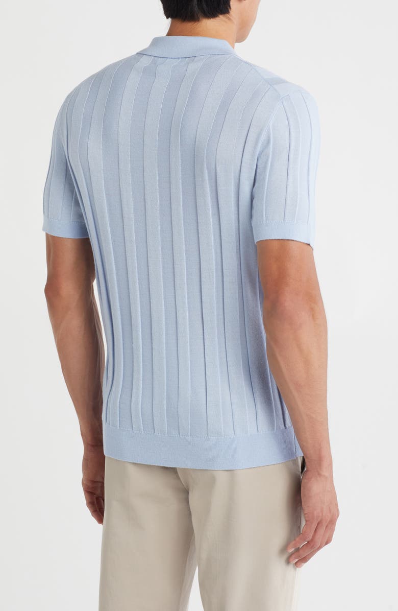 Nordstrom Rib Short Sleeve Merino Wool & Silk Johnny Collar Sweater, Alternate, color, Blue Skyway