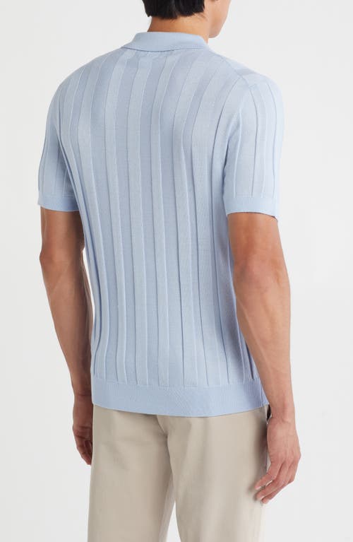 Nordstrom Rib Short Sleeve Merino Wool & Silk Johnny Collar Sweater In Blue