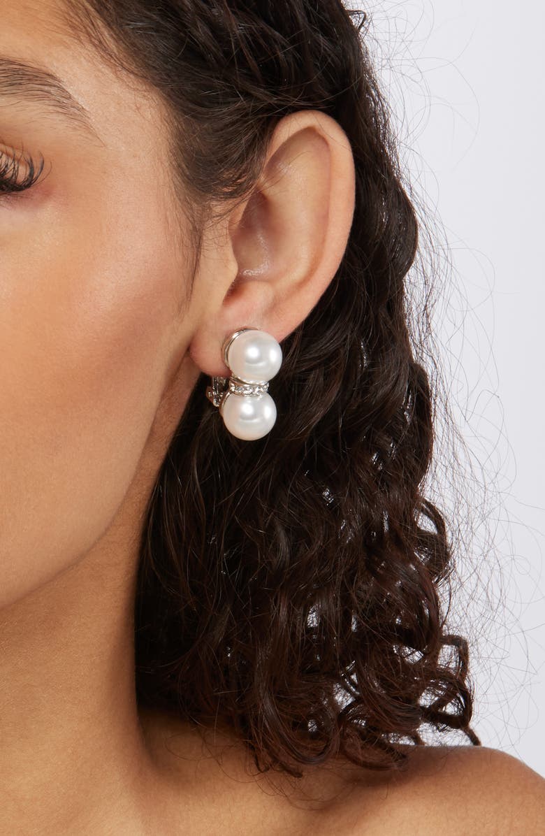 Kenneth Jay Lane Double Faux Pearl Clip-On Earrings, Alternate, color, 