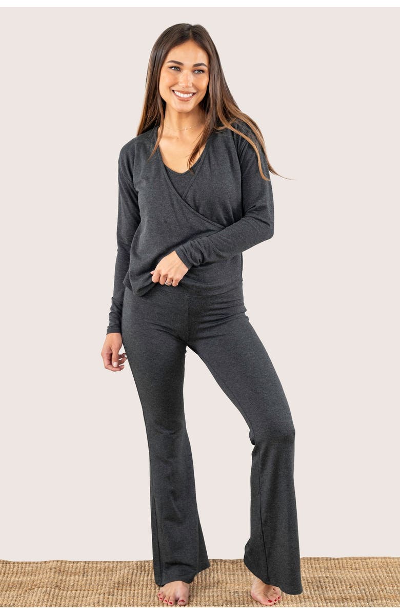 JJwinks Wrap Star Built-In Shelf Lounge & Sleep Long Sleeve Top, Alternate, color, Charcoal