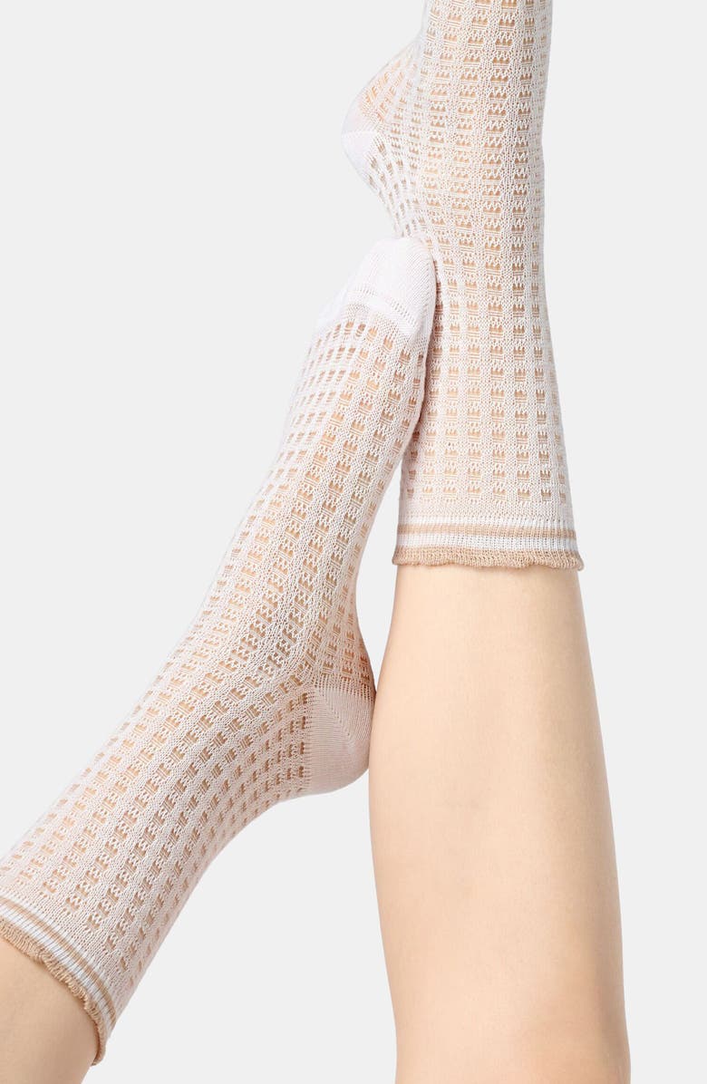 Oroblu Cotton Blend Open Knit Crew Socks, Alternate, color, White