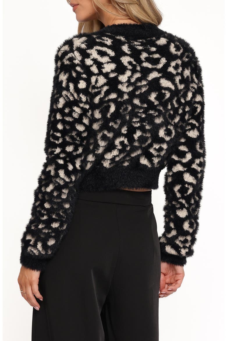 Tyra Leopard Spot Fuzzy Eyelash Crop Cardigan, Alternate, color, BLACK