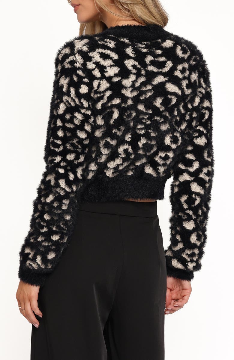 Petal & Pup Tyra Leopard Spot Fuzzy Eyelash Crop Cardigan, Alternate, color, Black