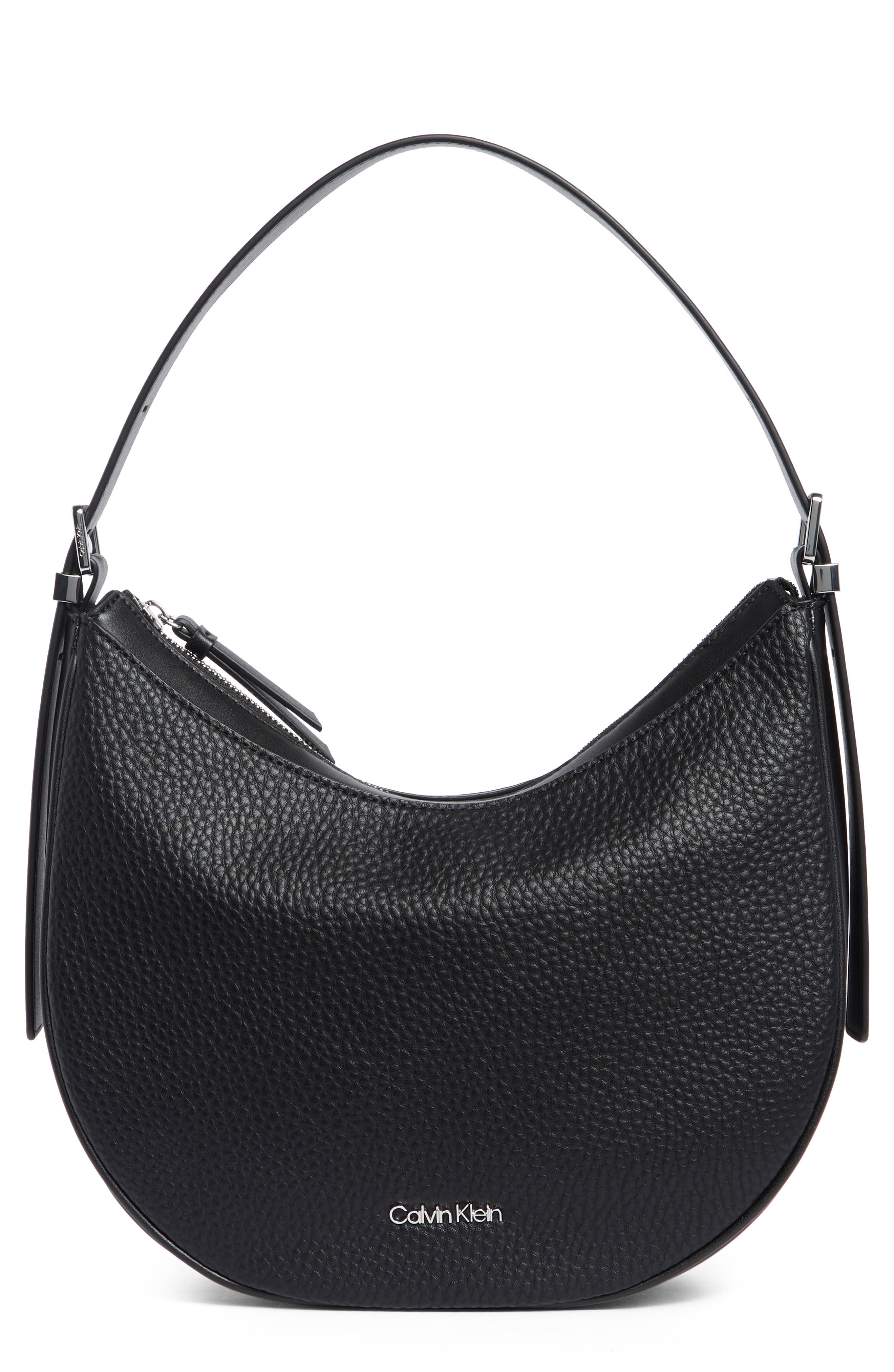 Calvin Klein Liliana Faux Leather Hobo, Main, color, Black/ Silver