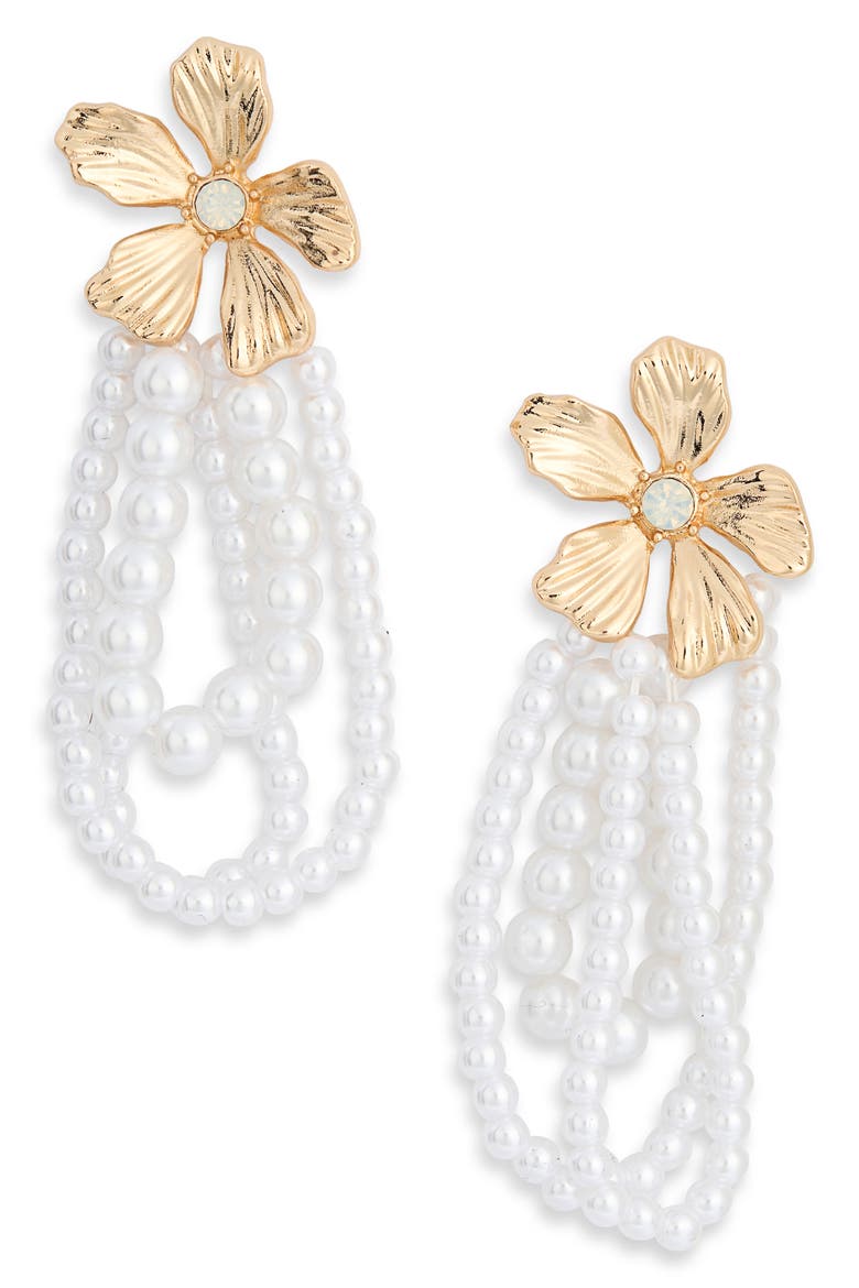 Floral Faux Pearl Drop Earrings, Main, color, WHITE- GOLD