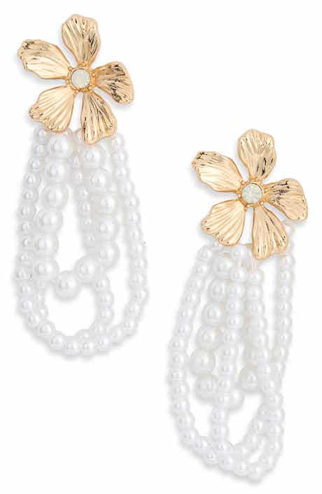 NORDSTROM RACK Floral Faux Pearl Drop Earrings