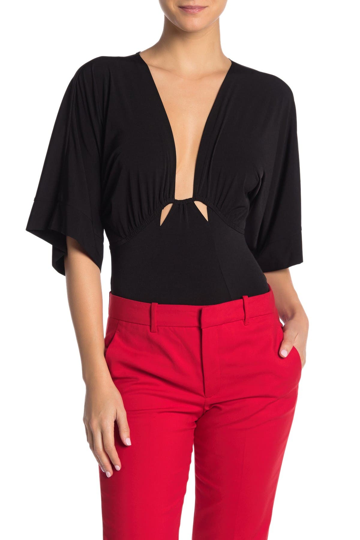 BCBGMAXAZRIA Plunging V-Neck Cutout Bodysuit (Women) | Nordstromrack