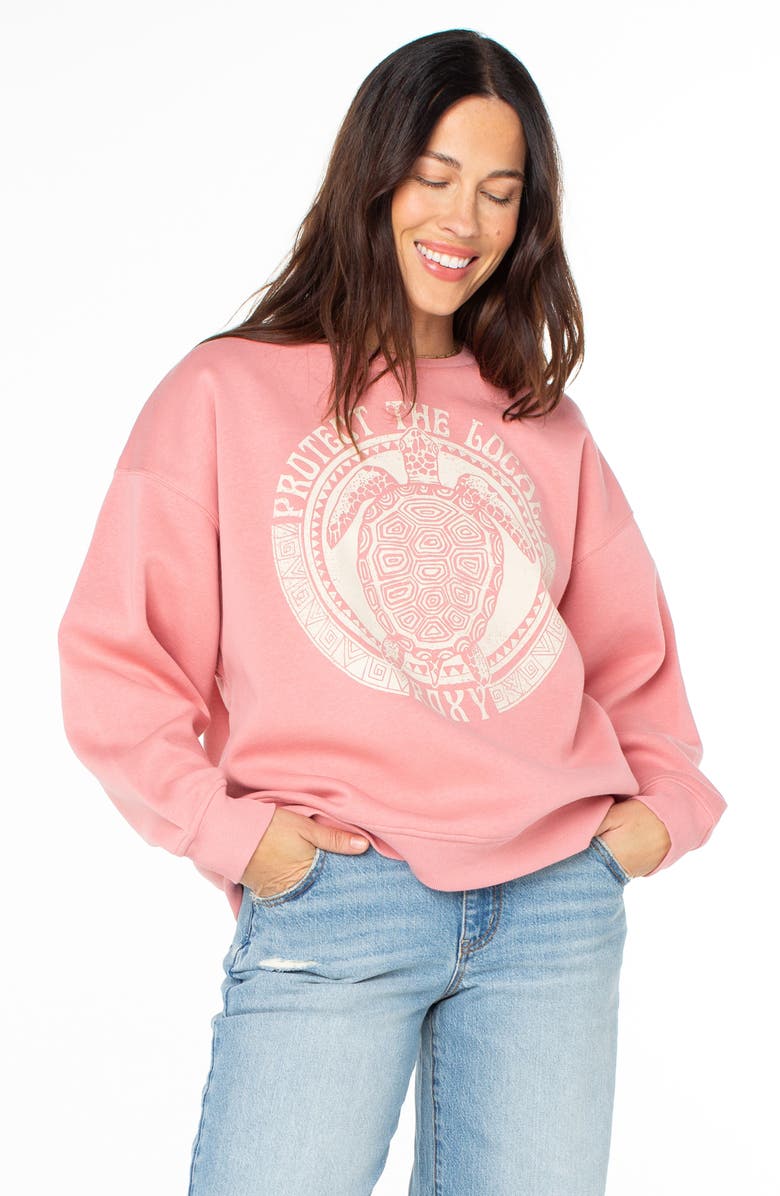 Roxy Morning Hike Oversize Fleece Graphic Sweatshirt, Alternate, color, Mauve Glow Protect The Locals