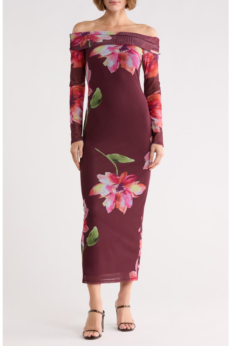 Off Shoulder Maxi Dress, Main, color, WINE COMBO