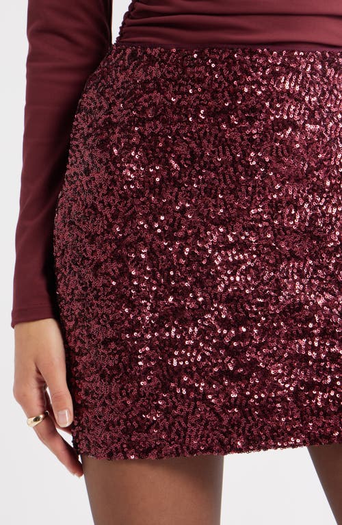 Open Edit Sequin Miniskirt In Burgundy