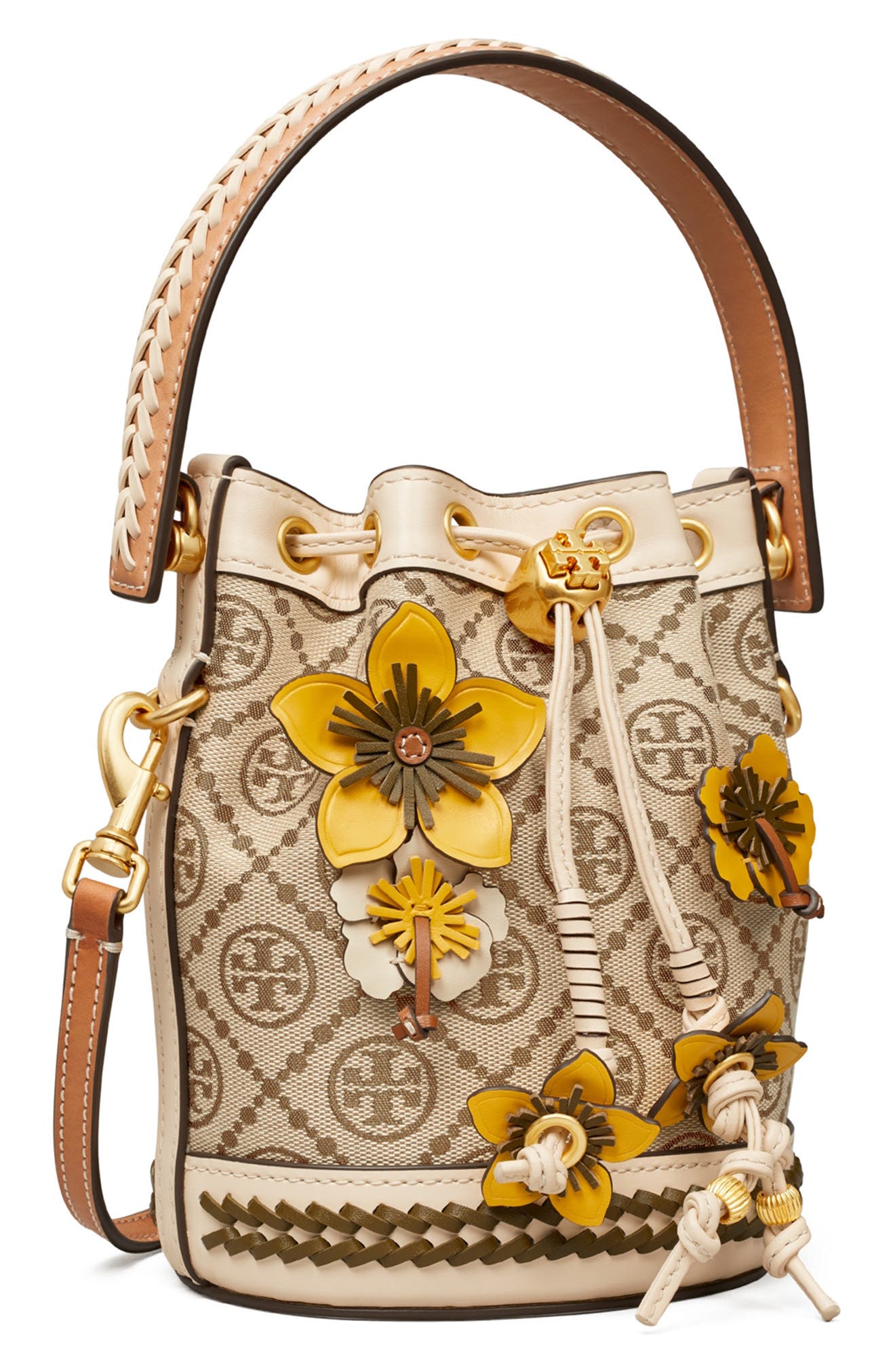Tory Burch Mini T Monogram Floral Bucket Bag, Alternate, color, 