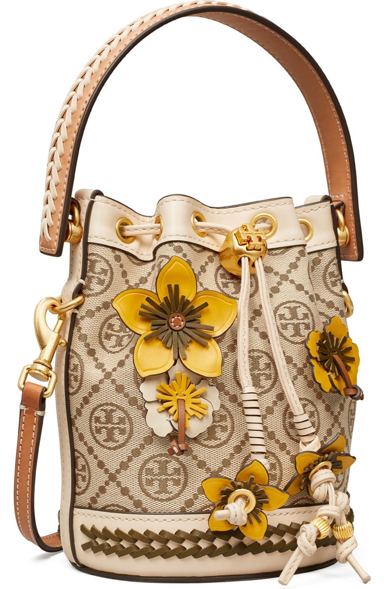 Tory Burch Mini T Monogram Floral Bucket Bag, Alternate, color,