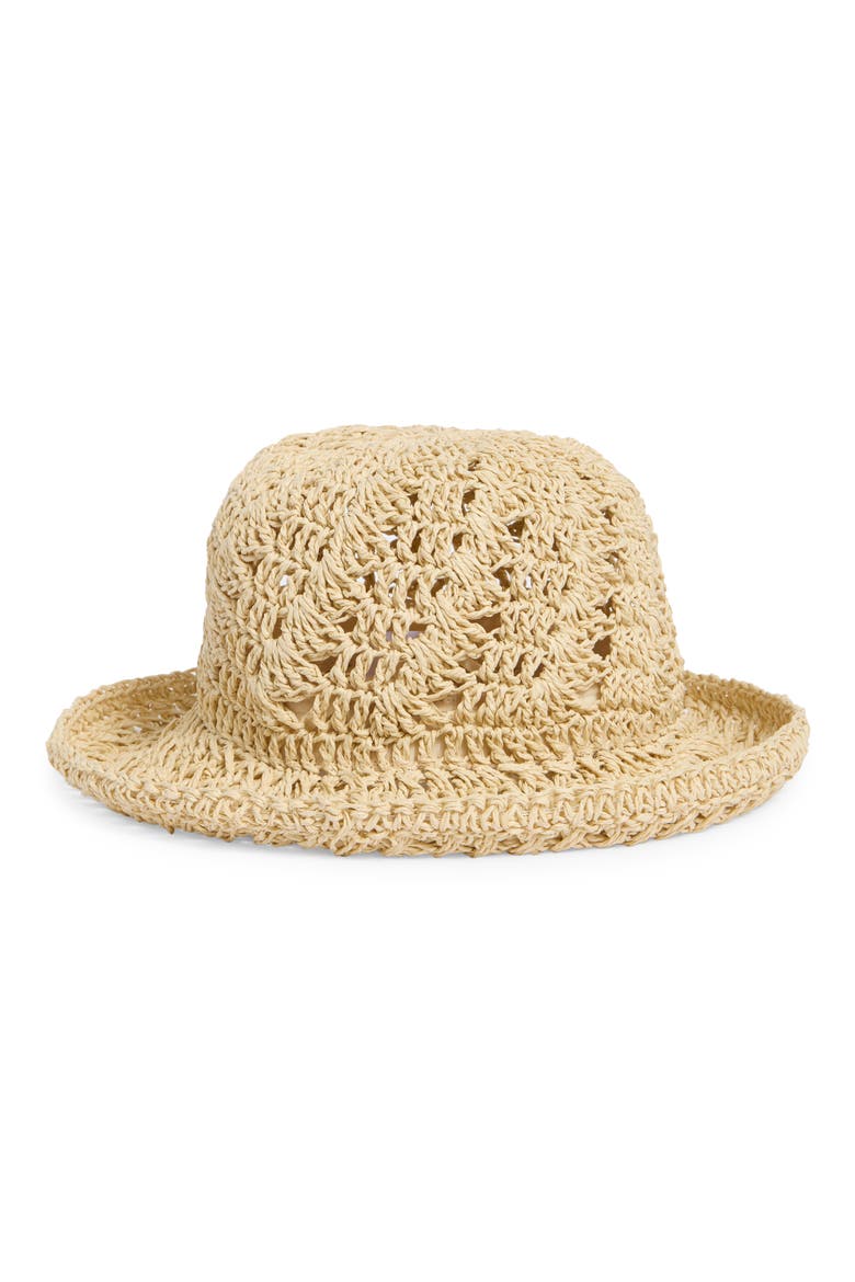 Boho Straw Bucket Hat, Alternate, color, NATURAL