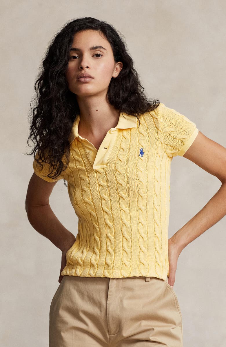 Cable Knit Cotton Polo Sweater