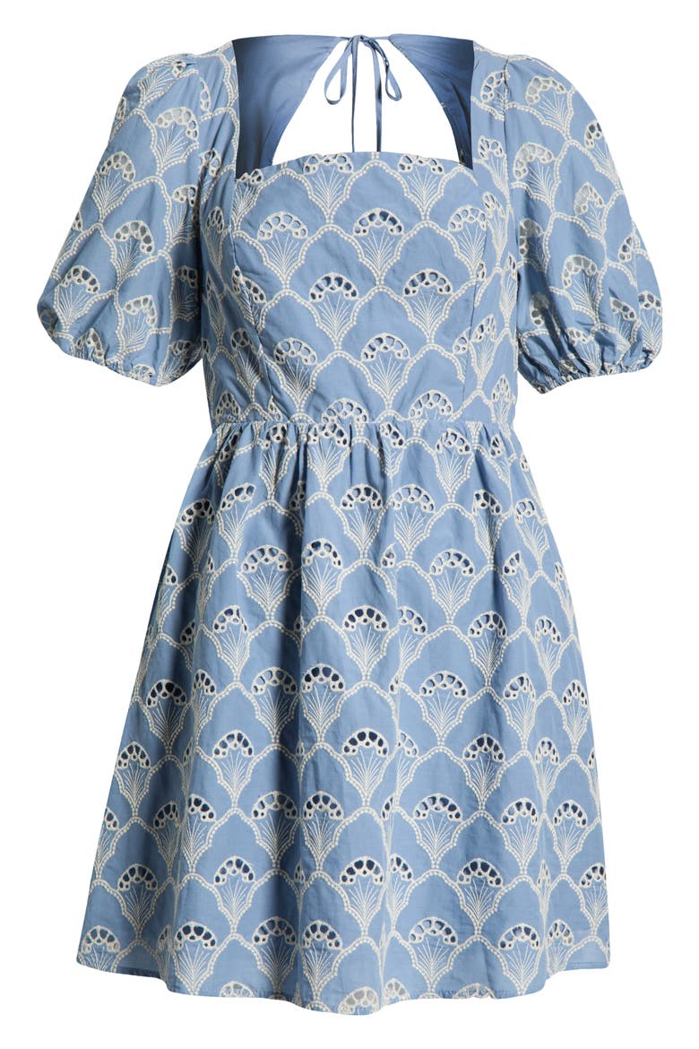 Ivana Eyelet Smocked Minidress, Alternate, color, BLUE-WHITE