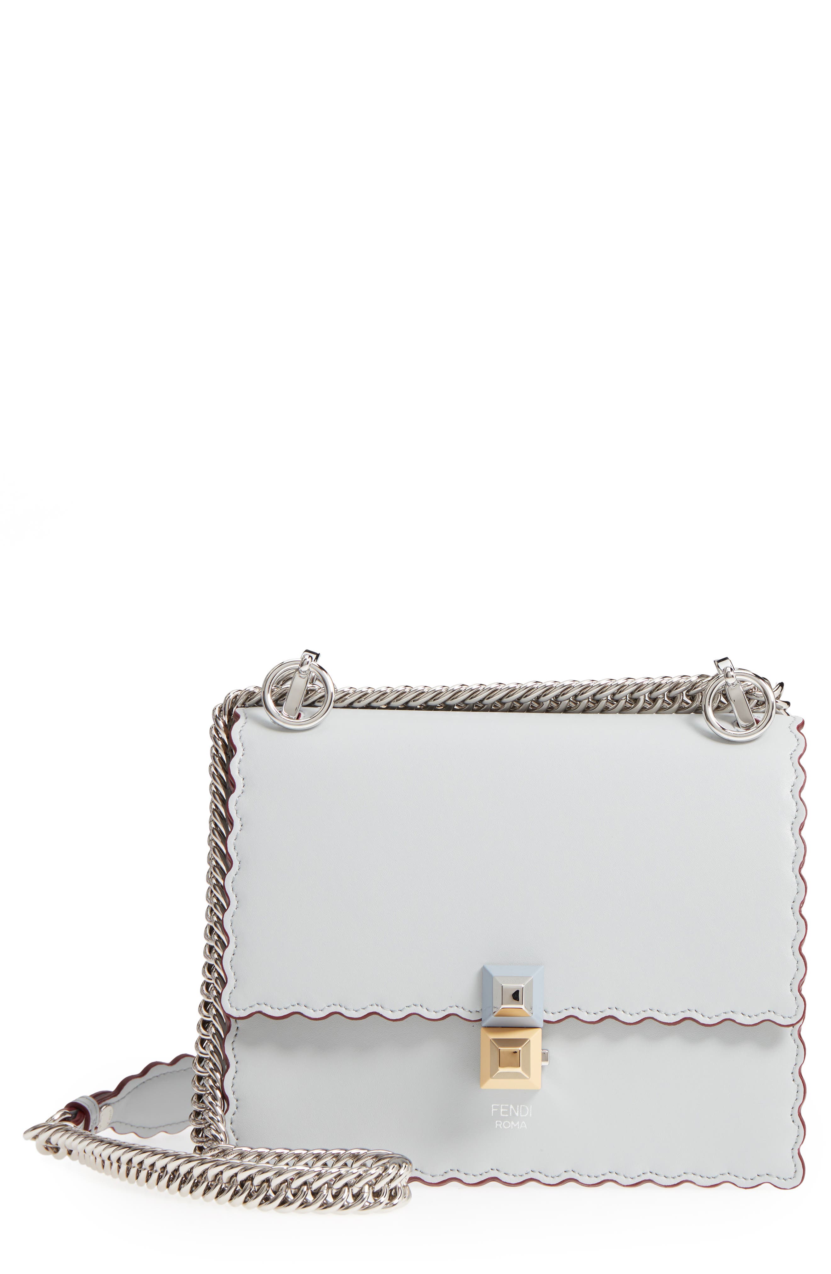 Fendi Mini Kan I Scalloped Leather Shoulder Bag, Main, color, 