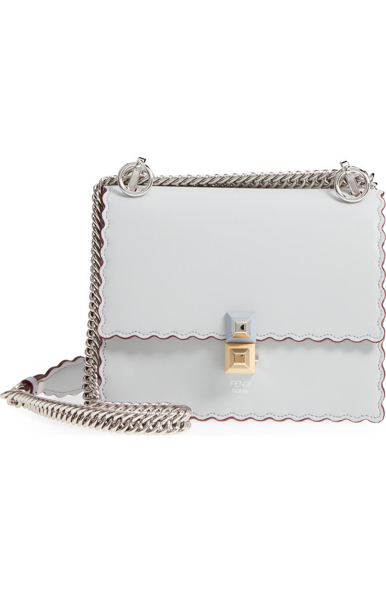 Fendi Mini Kan I Scalloped Leather Shoulder Bag, Main, color,