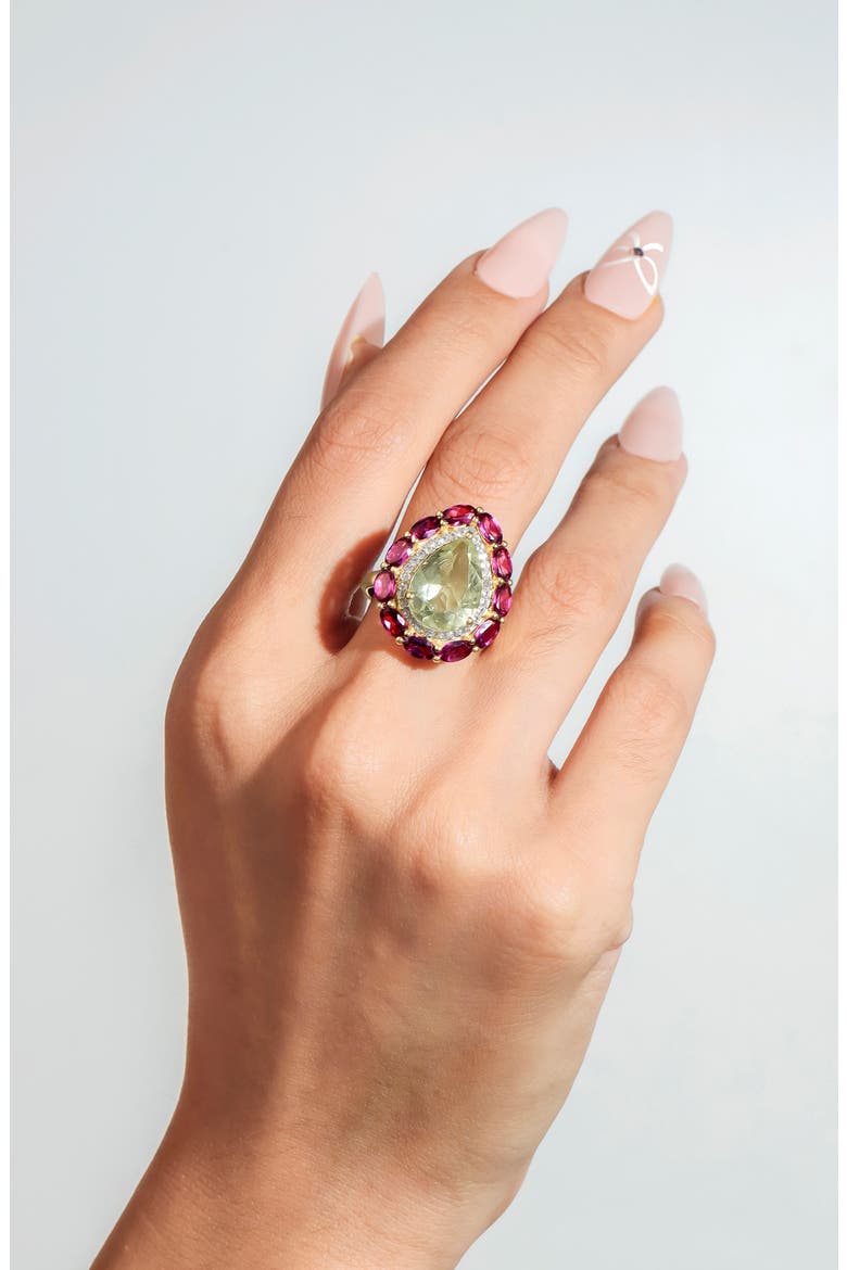 Green Amethyst & Lab Created Ruby Statement Ring, Alternate, color, GREEN