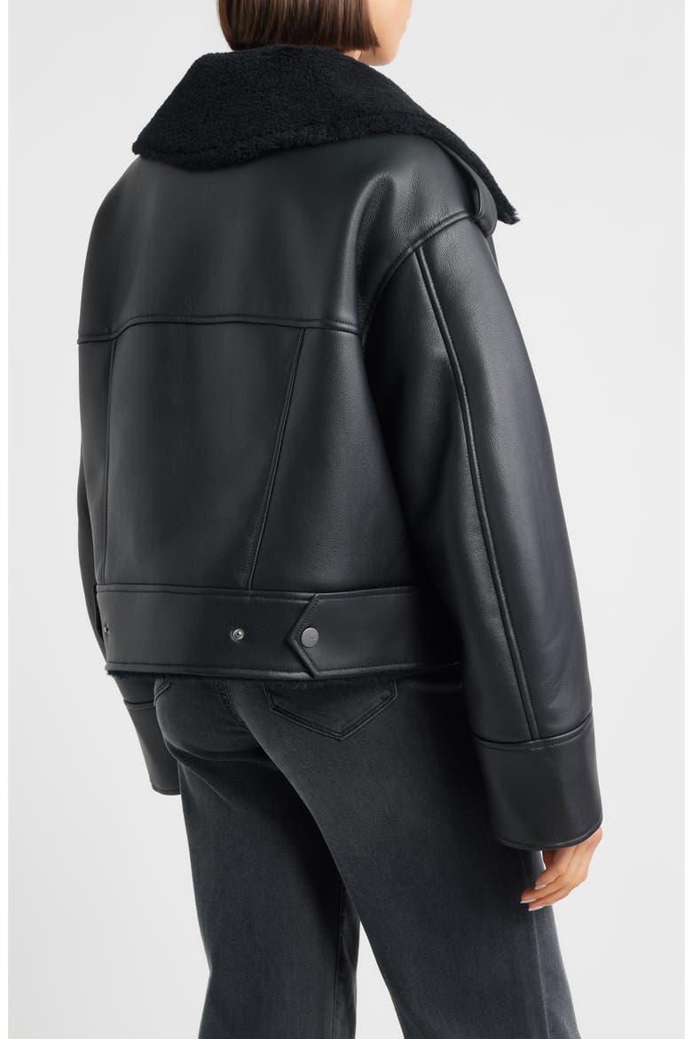 Finnian Oversize Faux Leather & LuxeFluff Moto Jacket, Alternate, color, BLACK