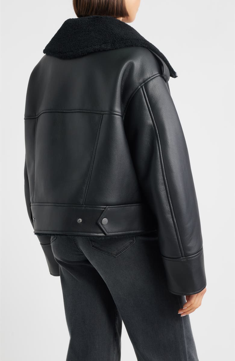UGG<sup>®</sup> Finnian Oversize Faux Leather & LuxeFluff Moto Jacket, Alternate, color, Black