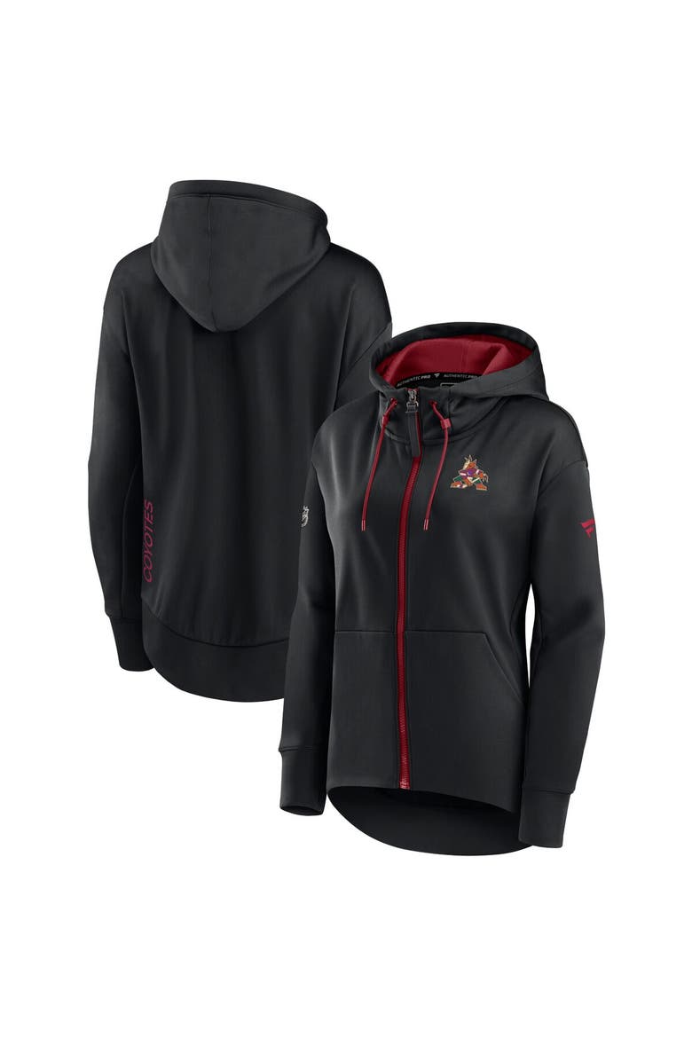 Women's Fanatics Branded Black Arizona Coyotes Authentic Pro Rink Full-Zip Hoodie, Main, color, Black