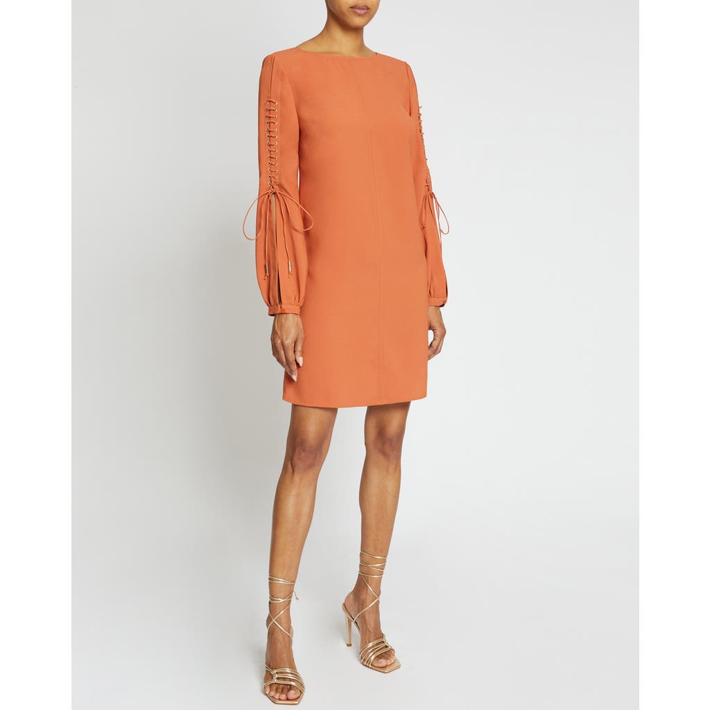 Santorelli Aries Lace-up Crepe Mini Shift Dress In Sedona Orange