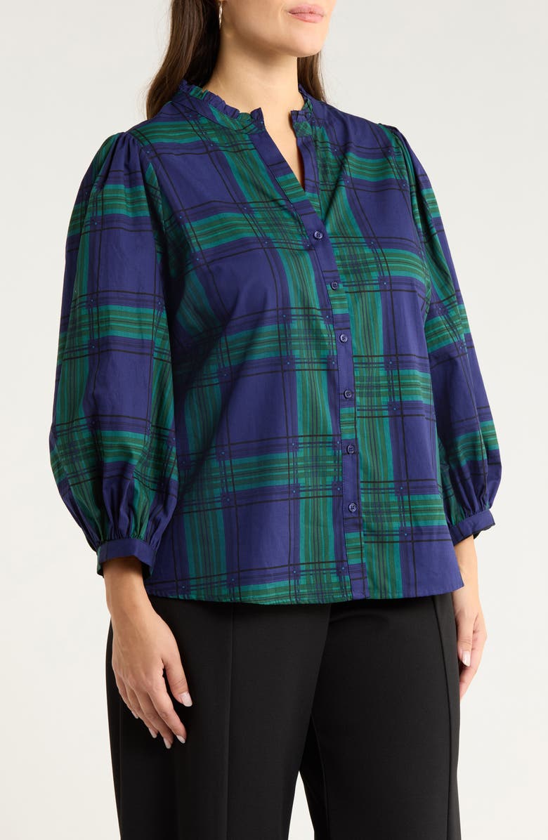 SUGARLIPS Ima Harrisville Plaid Button-Up Cotton Shirt, Alternate, color, Navy-Green