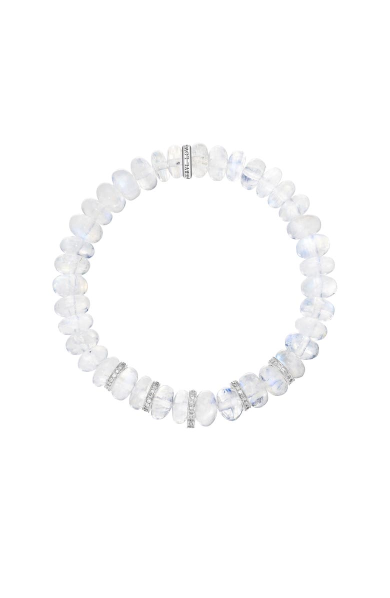 Sheryl Lowe Rainbow Moonstone 8mm Bead Bracelet with 5 Diamond Rondelles, Alternate, color, Moonstone / Sterling Silver