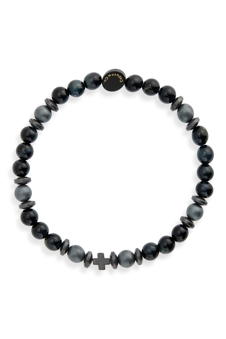 Men's Tiger's Eye Grounding Stretch Bracelet, Main, color, BLUE TIGER EYE