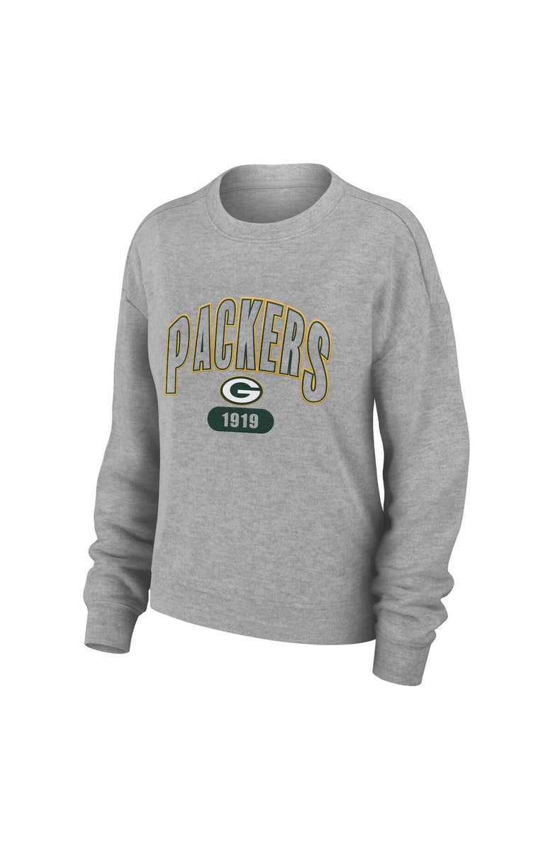 WEAR by Erin Andrews Women's WEAR by Erin Andrews Heather Gray Green Bay Packers Knit Long Sleeve Tri-Blend T-Shirt & Pants Sleep Set, Alternate, color, 