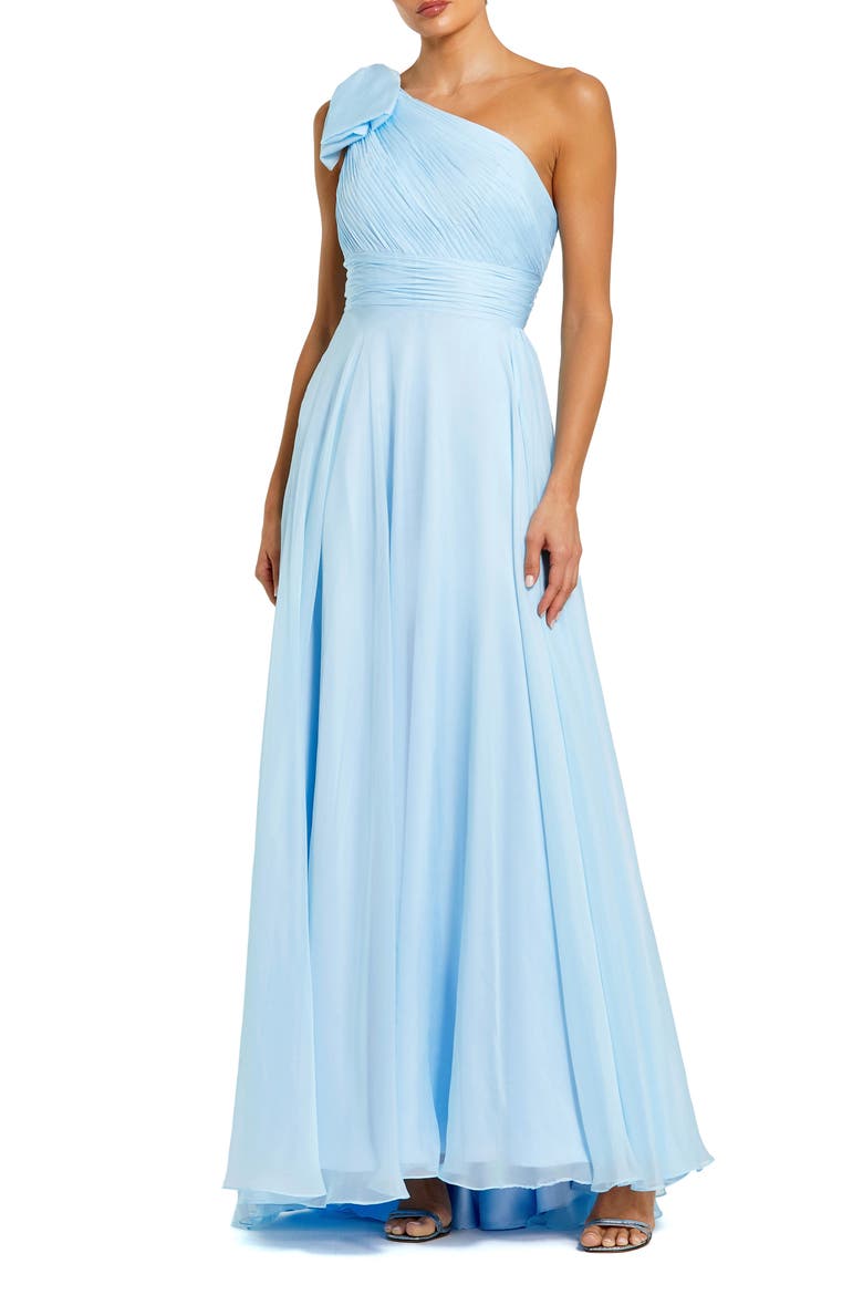 Pleated One Shoulder Chiffon Gown, Main, color, Sky Blue
