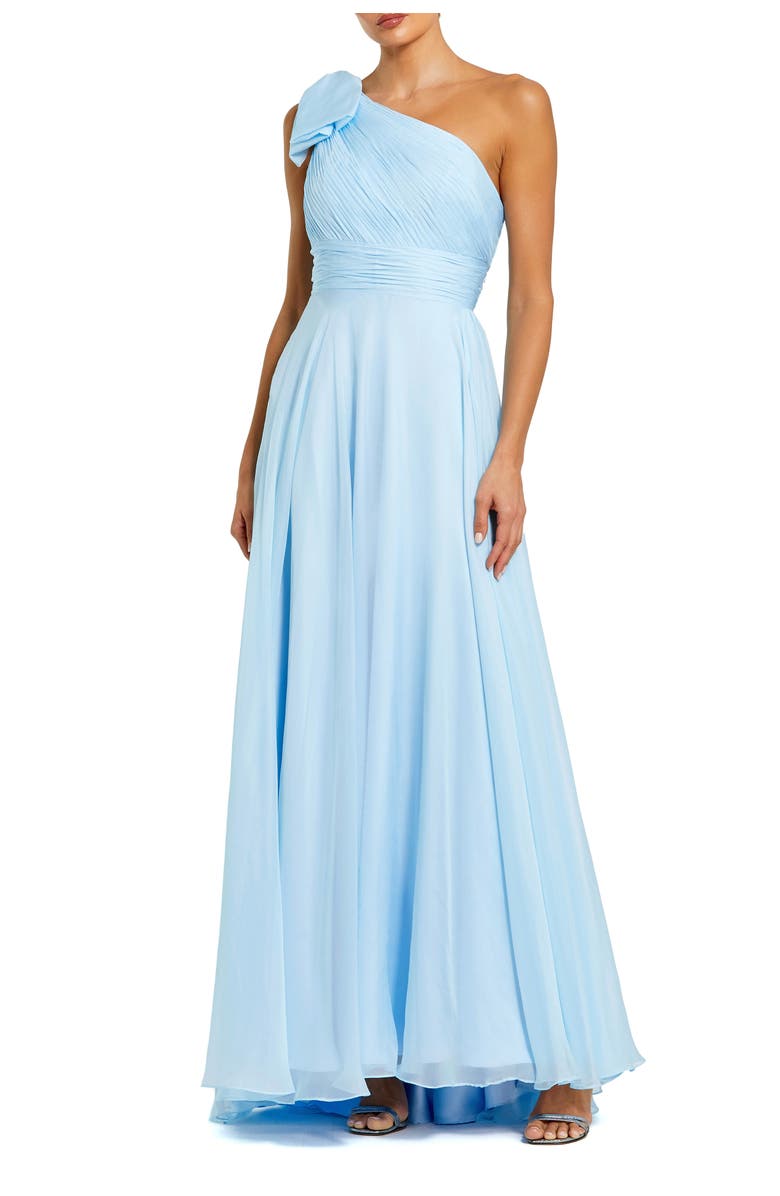 Mac Duggal Pleated One Shoulder Chiffon Gown, Main, color, Sky Blue