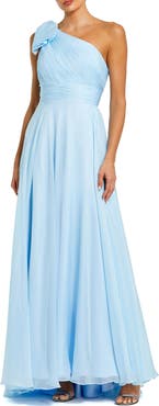 Mac Duggal Pleated One Shoulder Chiffon Gown