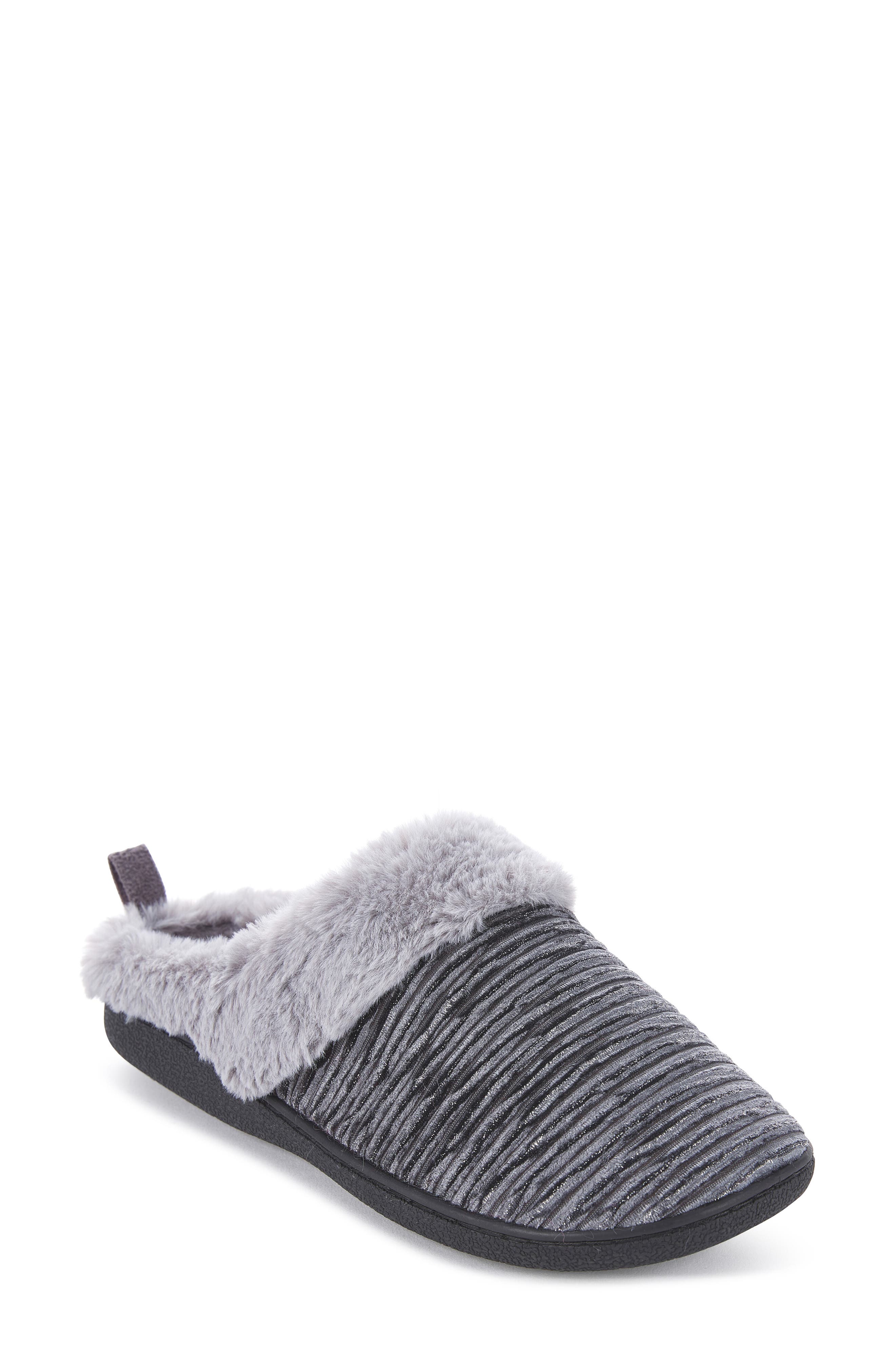 FLOOPI Faux Fur Trim Velour Clog Slipper