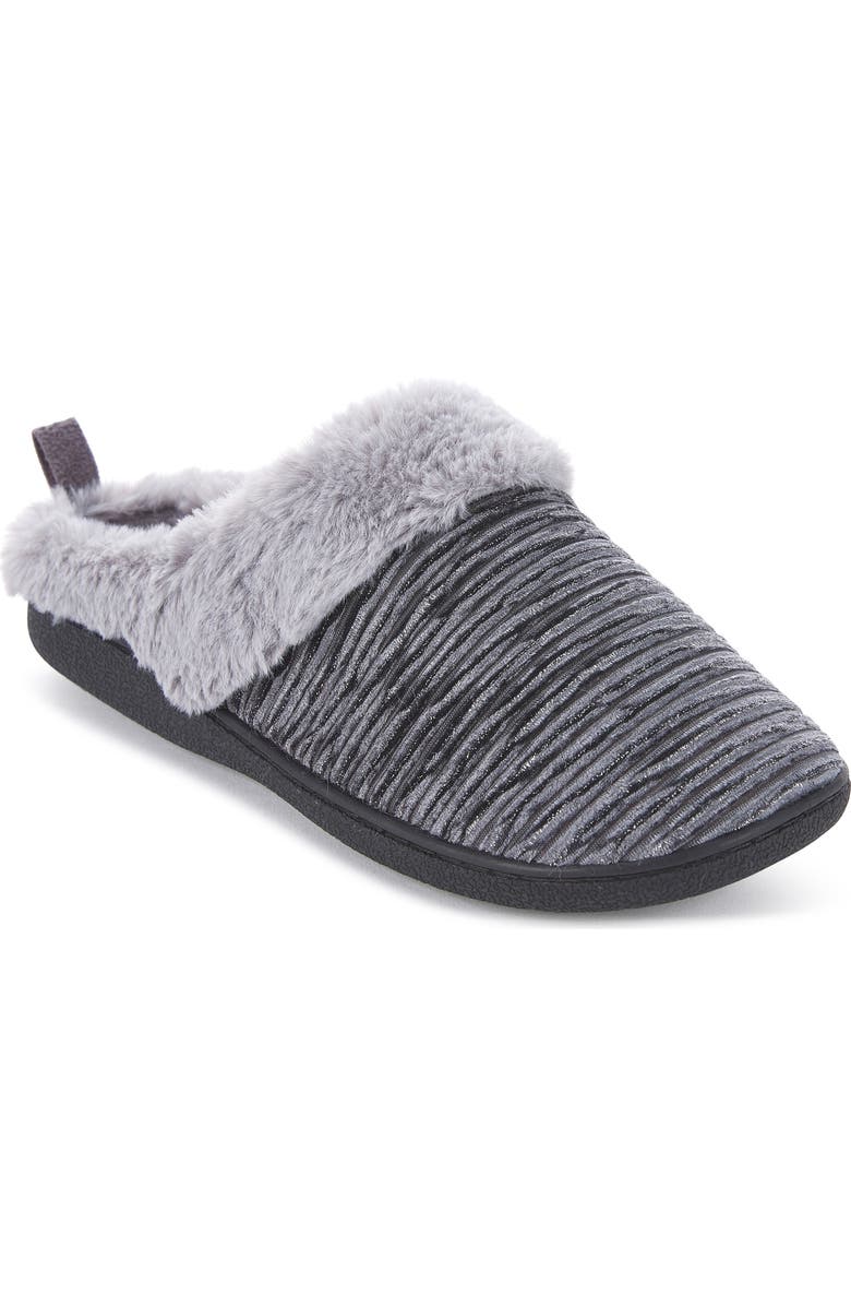 FLOOPI Faux Fur Trim Velour Clog Slipper, Main, color, Grey