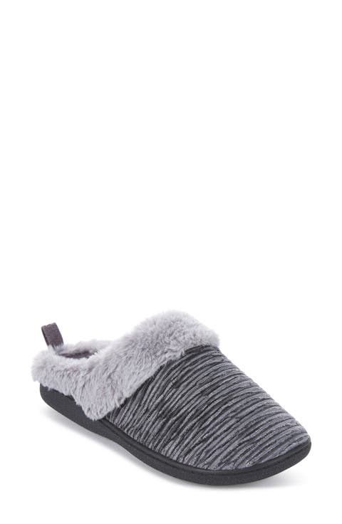 Faux Fur Trim Velour Clog Slipper (Women)