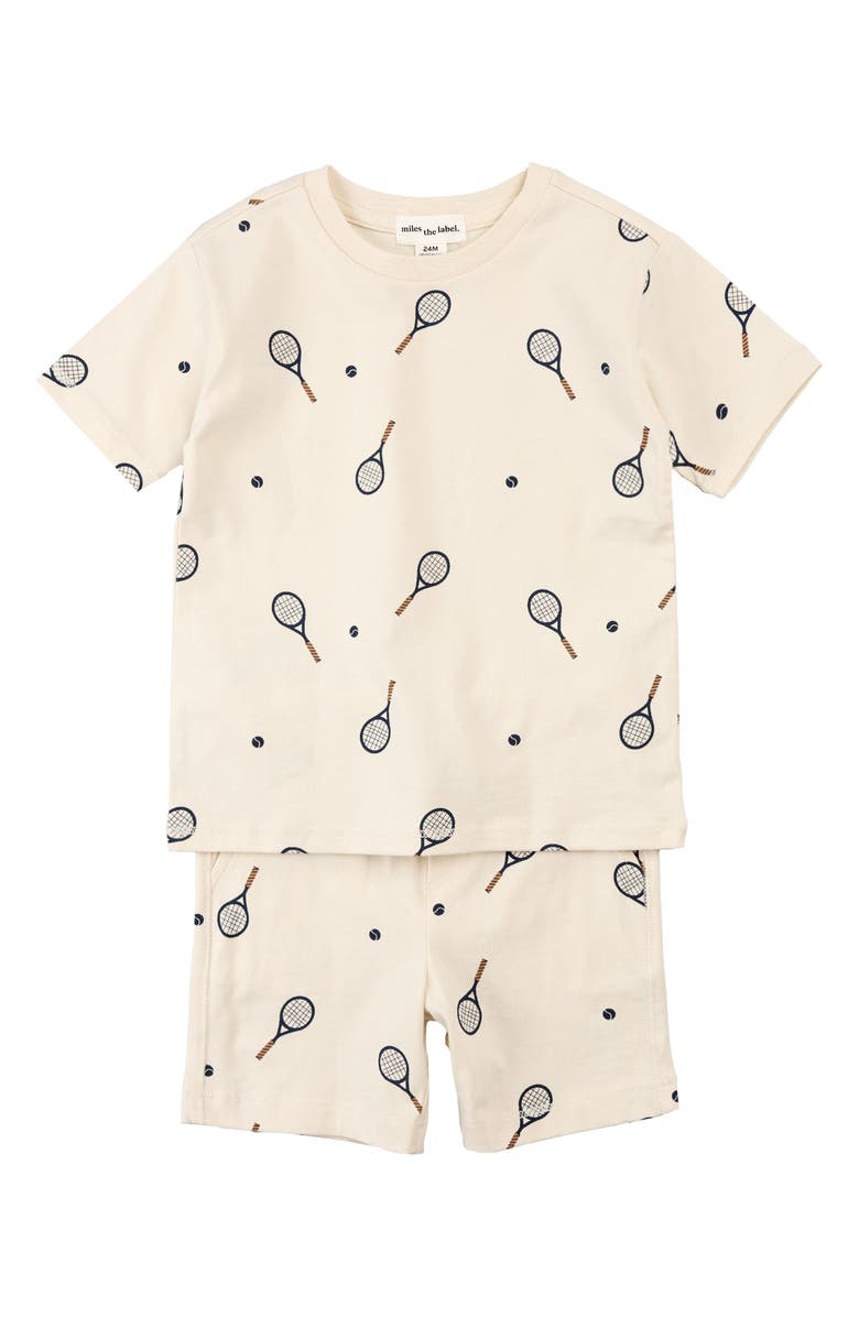 MILES THE LABEL Tennis Print Organic Cotton Jersey T-Shirt & Shorts Set, Main, color,