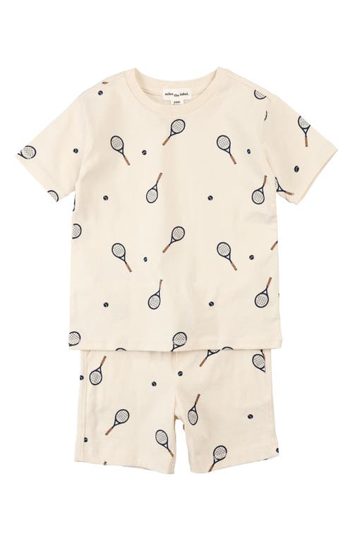 MILES THE LABEL MILES THE LABEL TENNIS PRINT ORGANIC COTTON JERSEY T-SHIRT & SHORTS SET