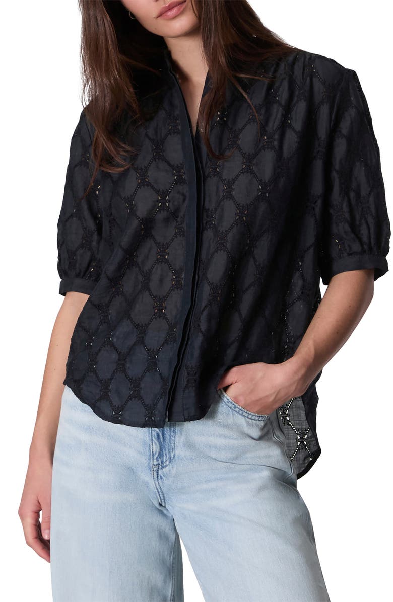 rag & bone Jordan Eyelet Ramie Button-Up Top, Main, color,